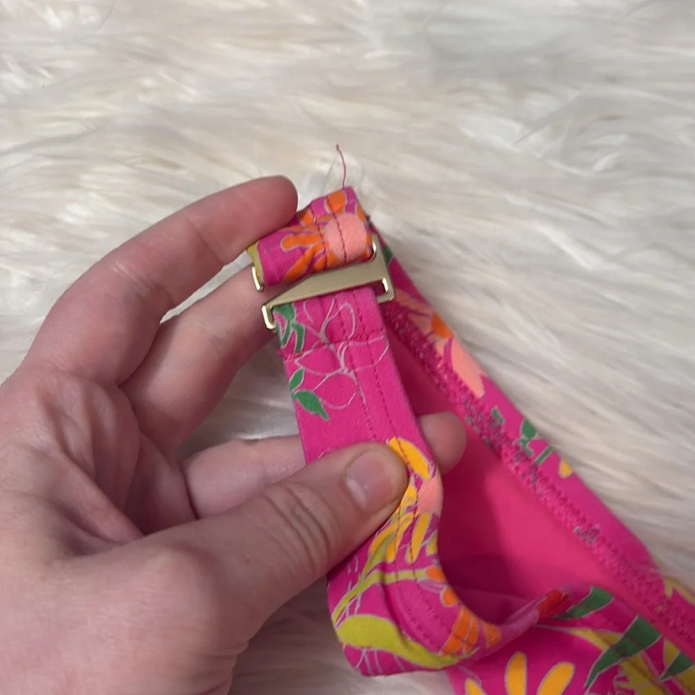Kate Spade Pink Flash Bikini Swim Bottoms Floral Print Side Buckle Side Tie